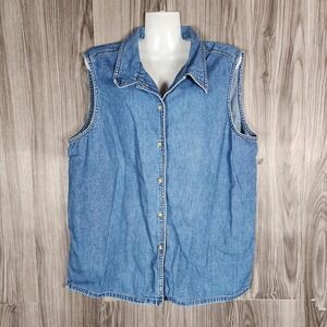 Brooks Brothers Womens Large Blue Denim Sleeveless Button Down Shirt Top